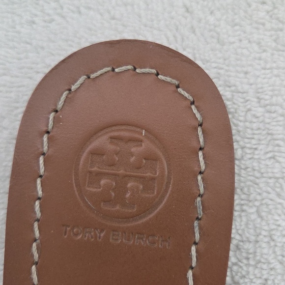 Tory Burch Orange Leather Logo T-Strap Sandals 7.5M Missing Part Of Strap - Picture 5 of 8